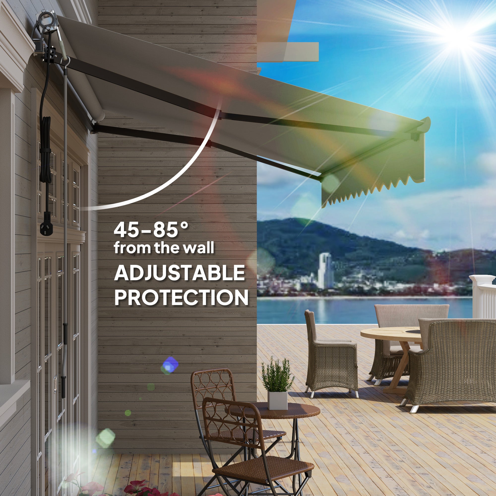 Electric Retractable Awning, 3.5 x 3m Remote Control Aluminium Frame UPF30+ Canopy, Light Grey