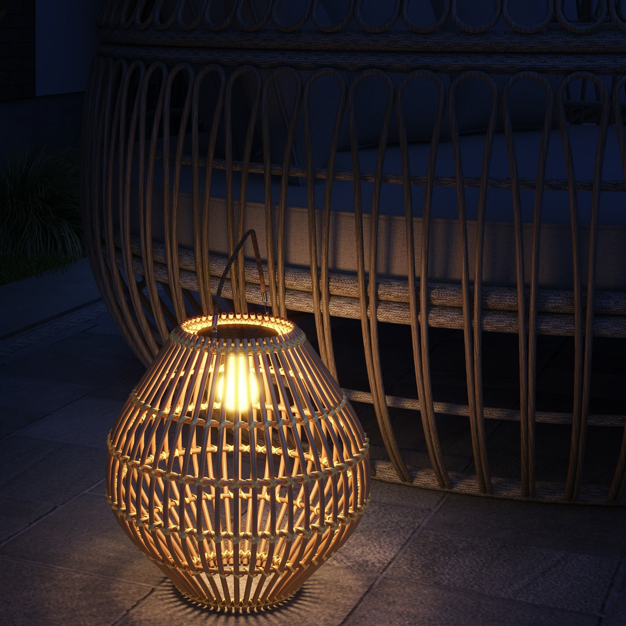 Solar Lamp Garden Light Waterproof with Light Sensor Rattan Yellow