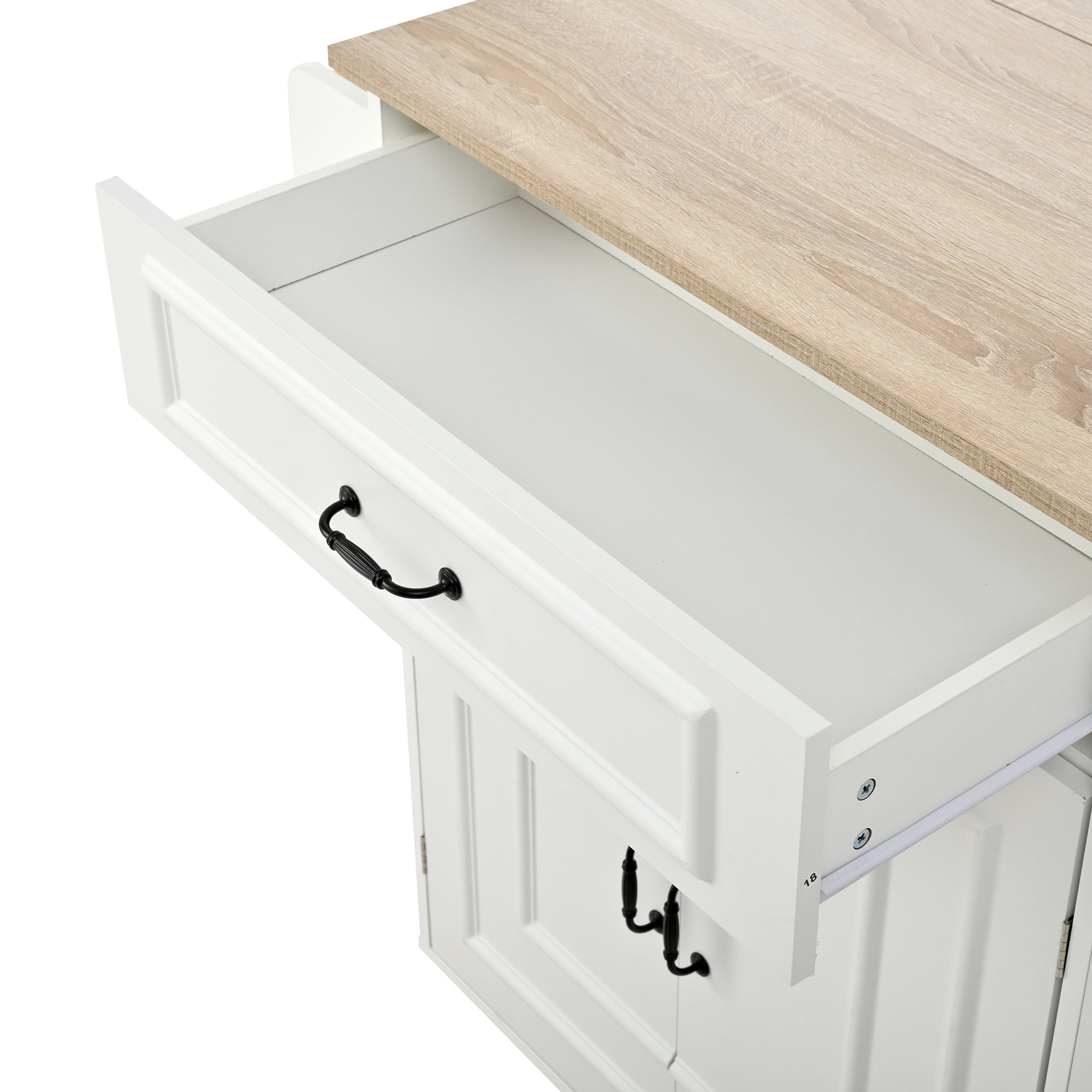 Kitchen Island with Power Outlet, Storage & Work Surface - White