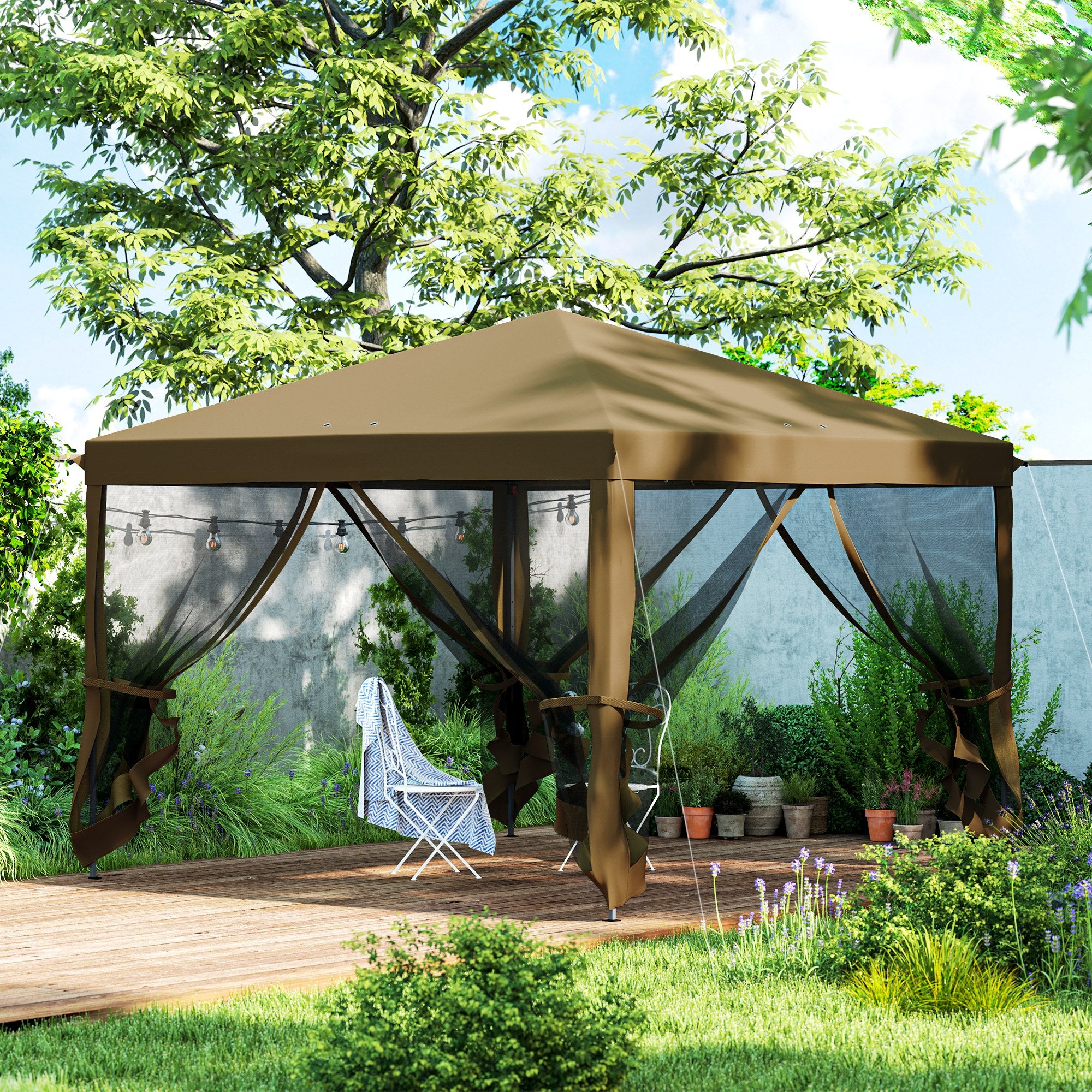 3 x 3 m Pop Up Gazebo with Removable Mesh Sidewalls and Carry Bag, Khaki