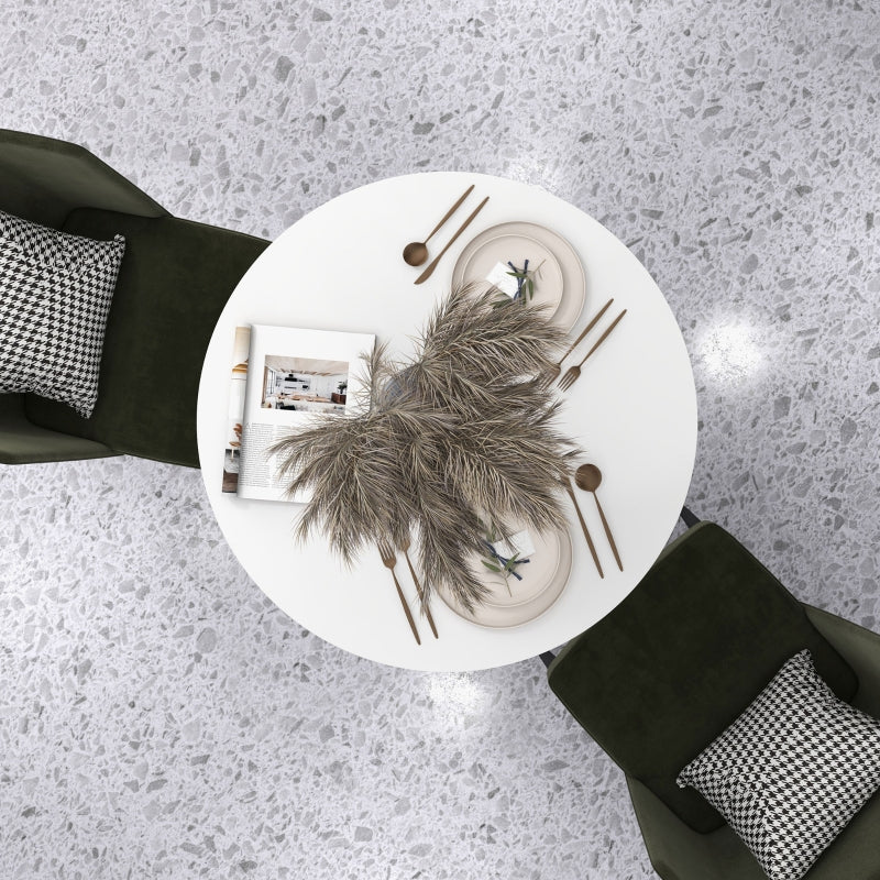 Round Dining Table Small Modern Steel Base White