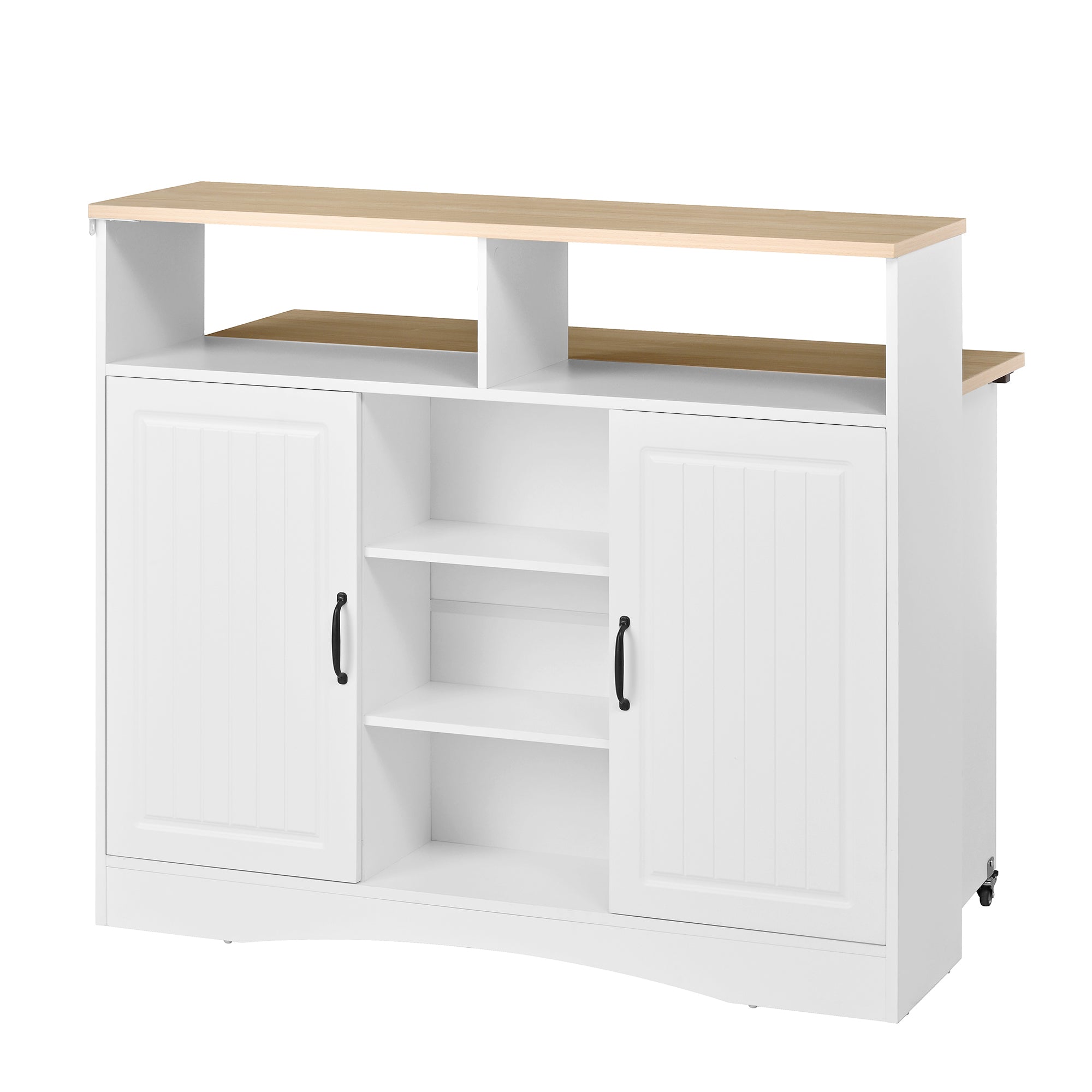 Kitchen Island on Wheels Extendable Dining Area Storage with Chairs - White