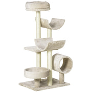Cat Scratching Post, Climbing Tree with Toys & Tunnel, Beige