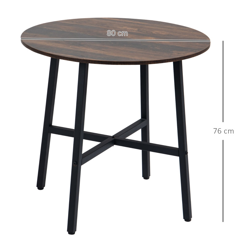 Dining Room Table, 85cm Round Industrial Style Kitchen with Steel Legs, Rustic Brown