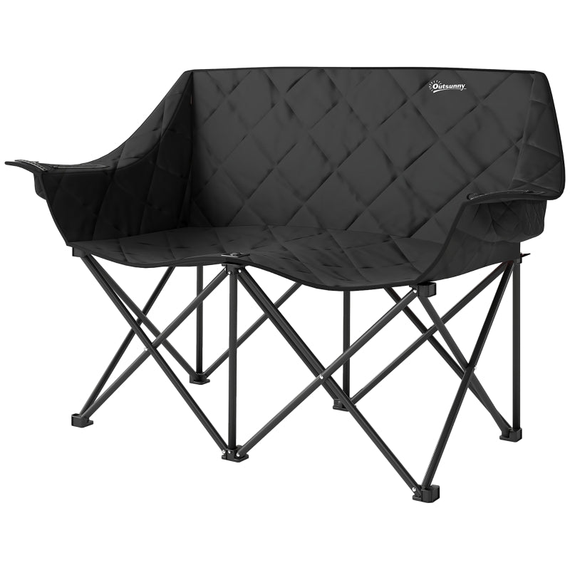 Folding Chair, 2-Seater Camping with Cooler Bags, 250 kg Load, Padded, Metal