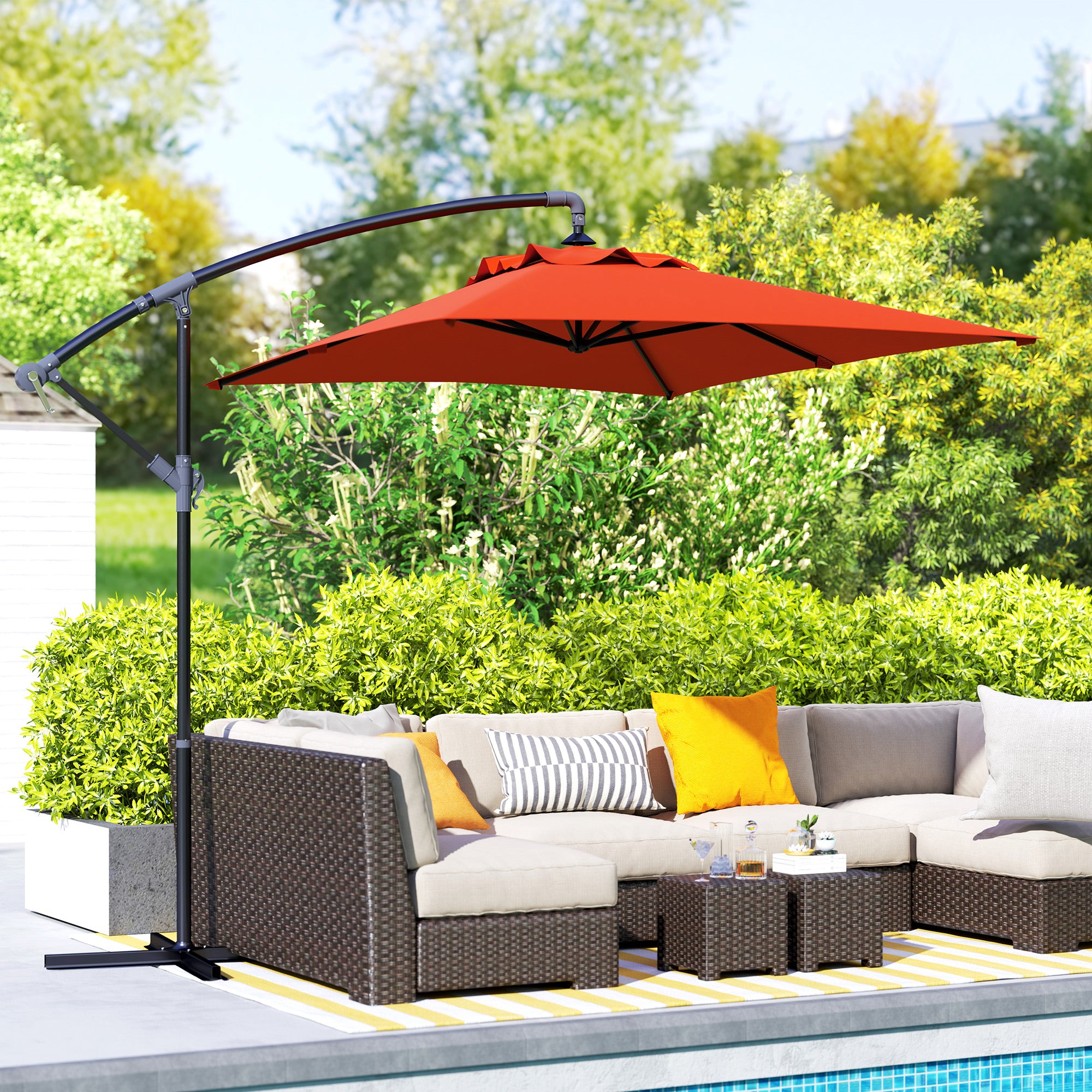 3m Cantilever Overhanging Parasol with Cross Base, Orange