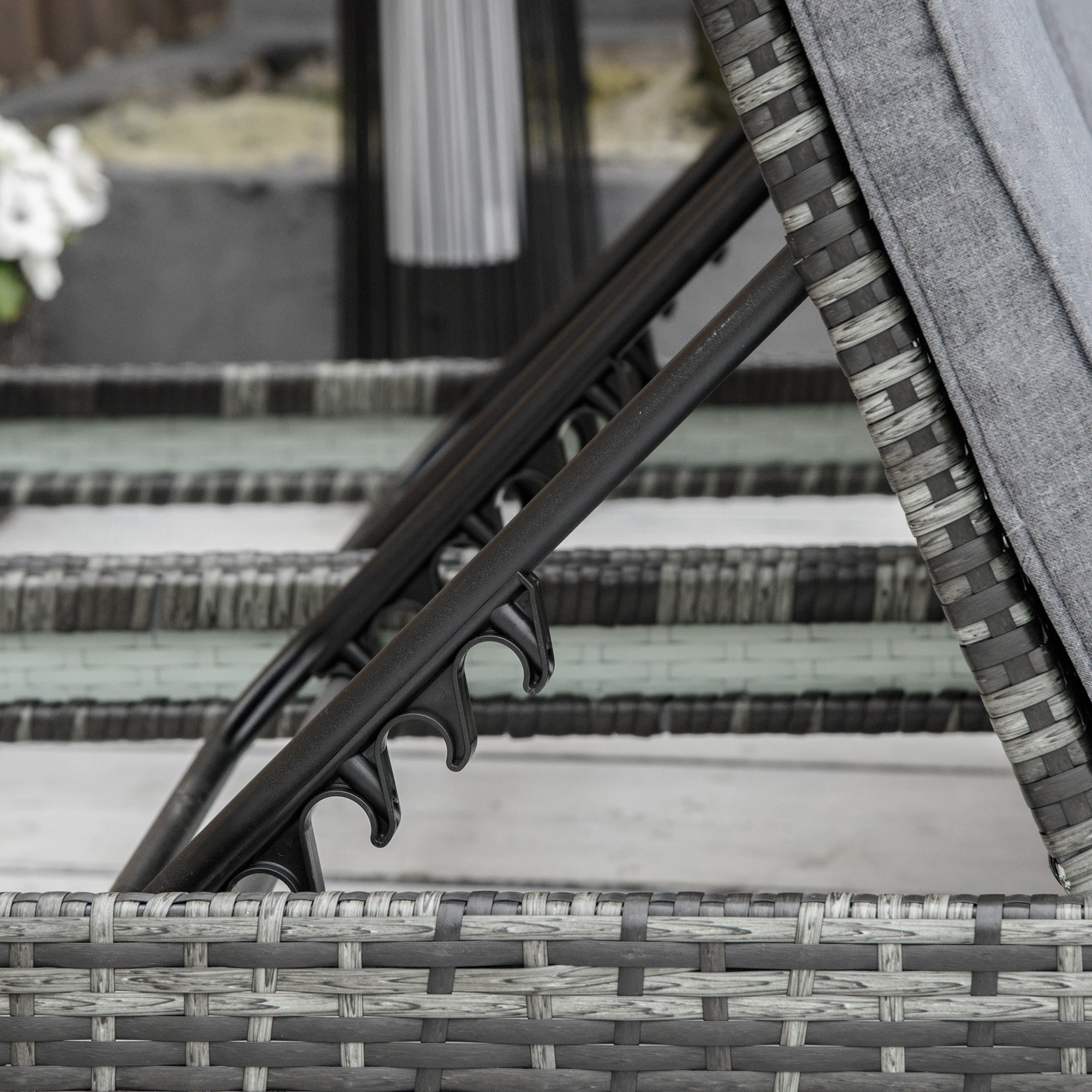 Polyrattan Sun Lounger 2-Person Relax Lounger 5-Position Backrest, Metal & PE Rattan