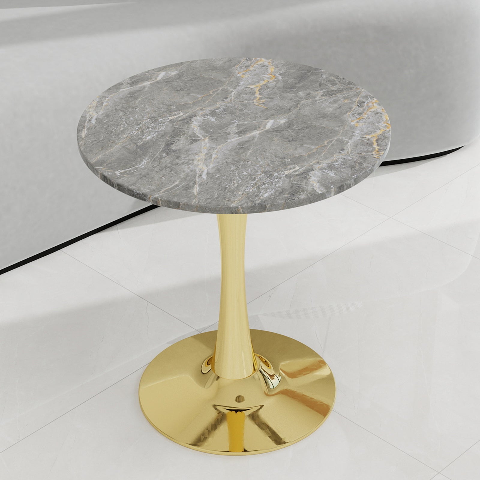 Mid-Century Modern Coffee Table Round Marble Top 27.6-inch - Gold/Gray