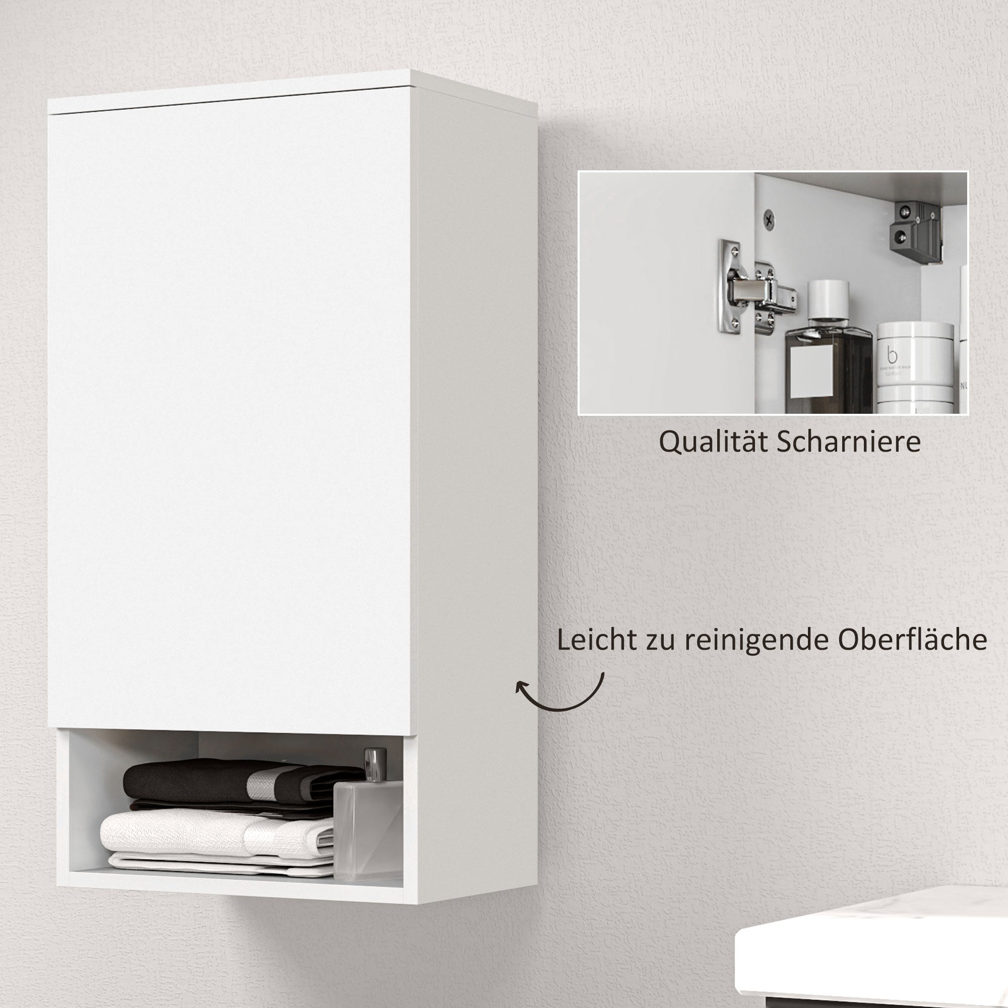 Wall Cabinet with Doors, Adjustable Shelves, Open Compartment, Wall Mounted, White