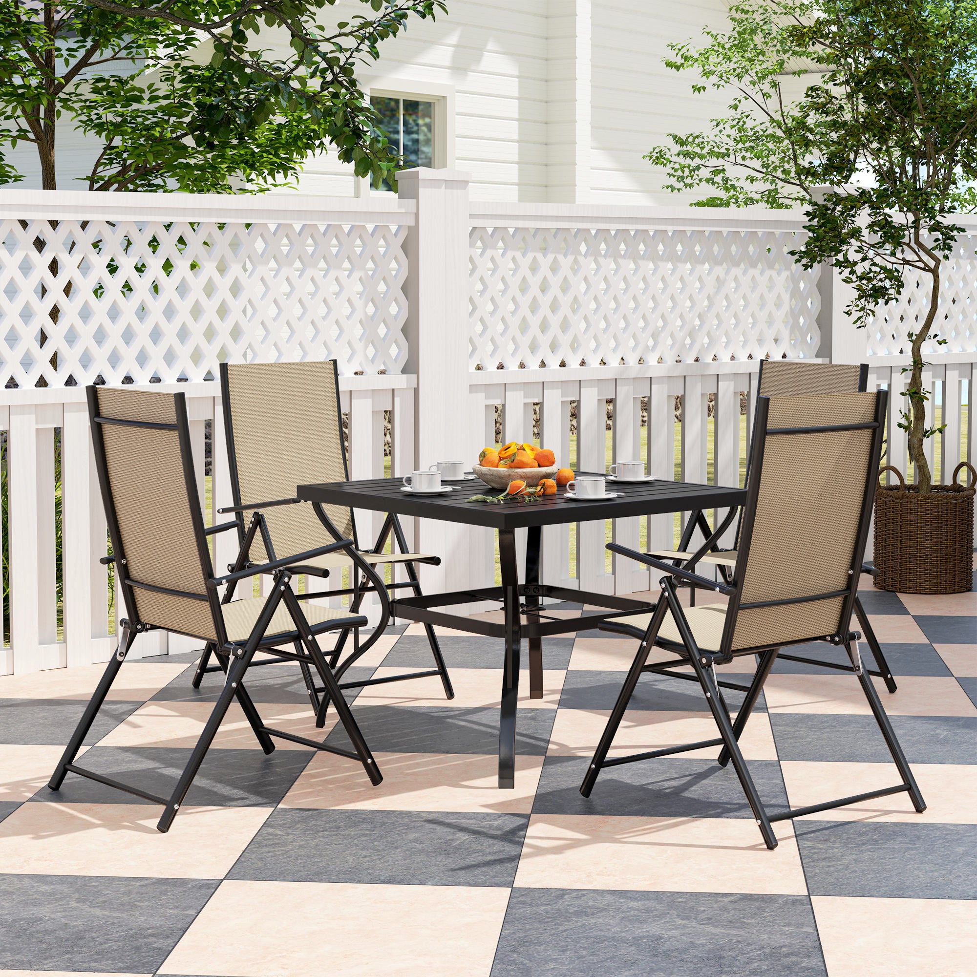 Five-Piece Patio Set Steel Frame Khaki/Black