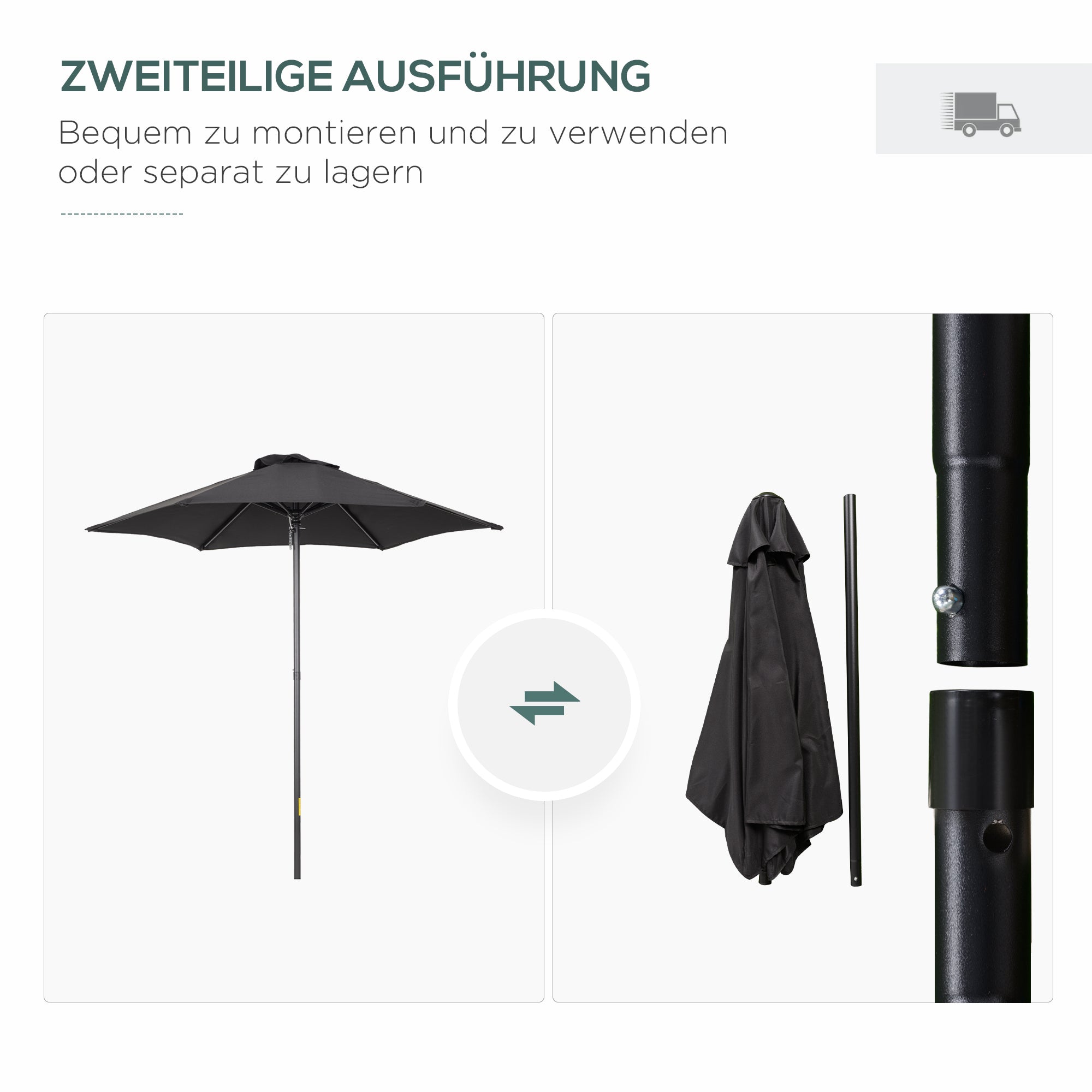 Parasol Ø196 cm, Rotating Folding Balcony Beach Windproof, Black