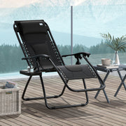 Zero Gravity Lounger Chair, Folding Reclining Patio Chair with Padded Seat and Cup Holder, Black