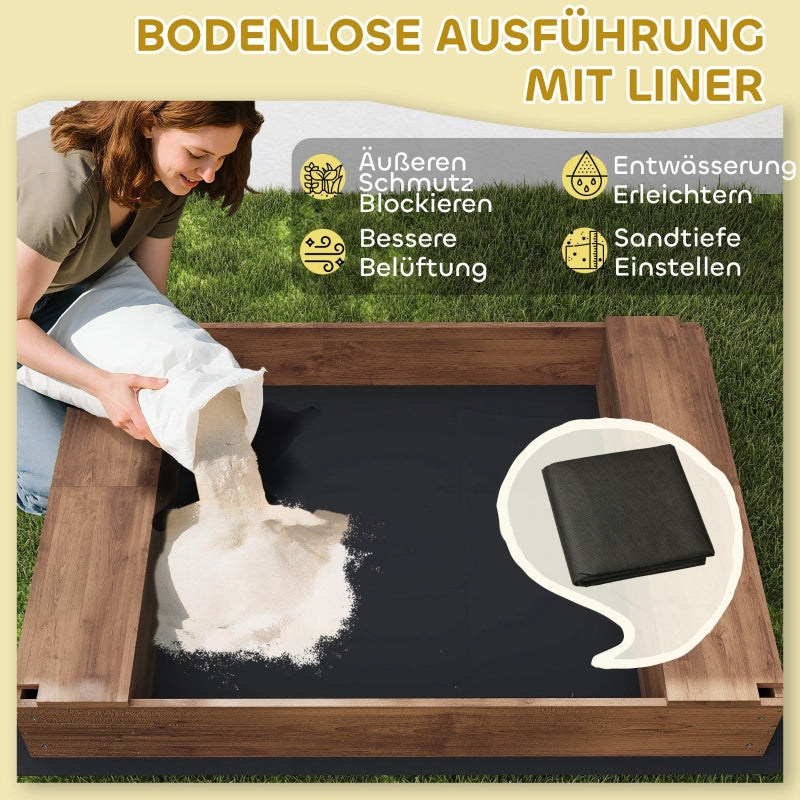 AIYAPLAY Sandpit Sandbox with Canopy Net Door Benches Floor Protection, Brown