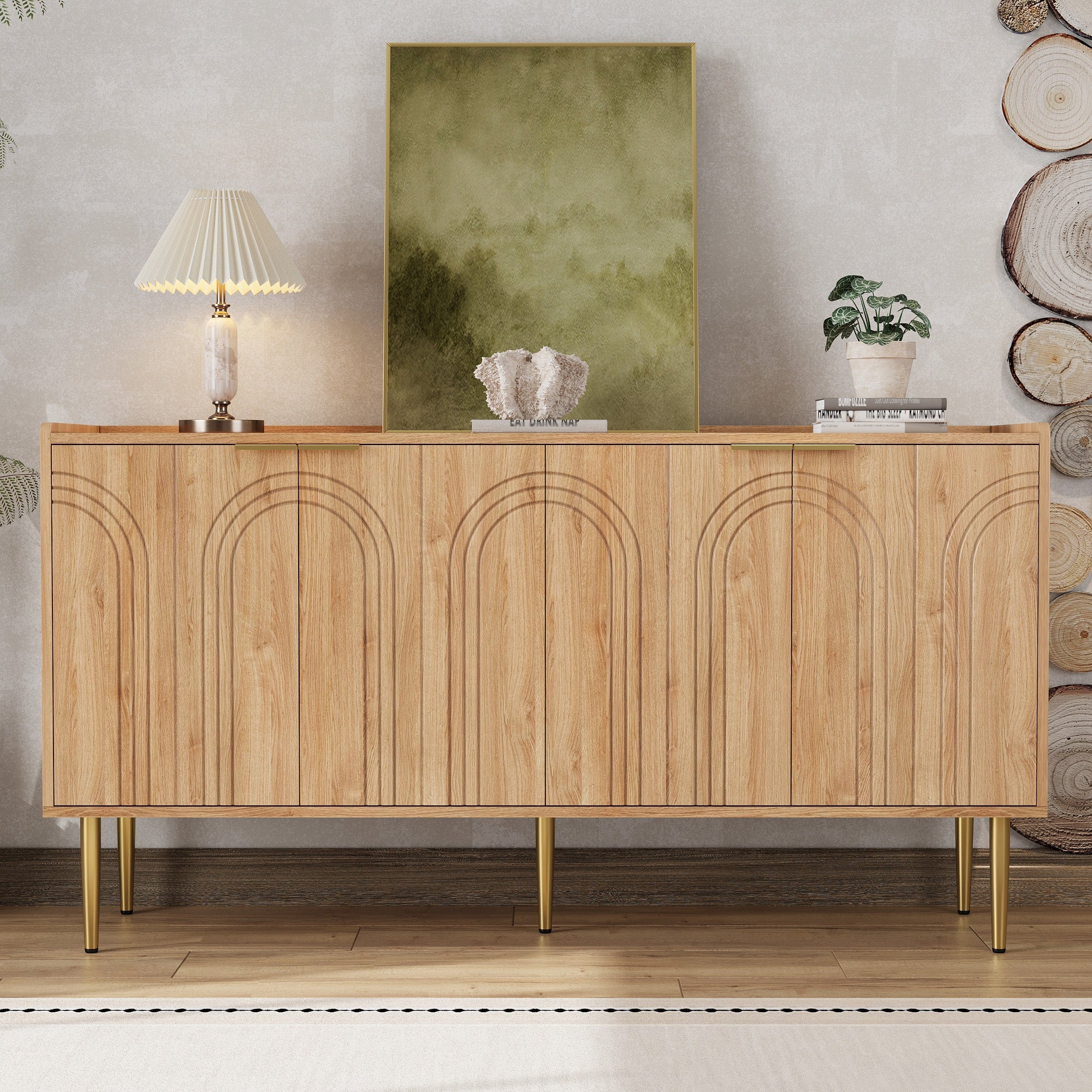 Sideboard, Buffet Storage Cabinet 140L x 38W x 75H cm, Natural MDF