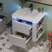 Wall-Mounted Bathroom Cabinet with LED Sensor Lighting and Integrated Sink, White