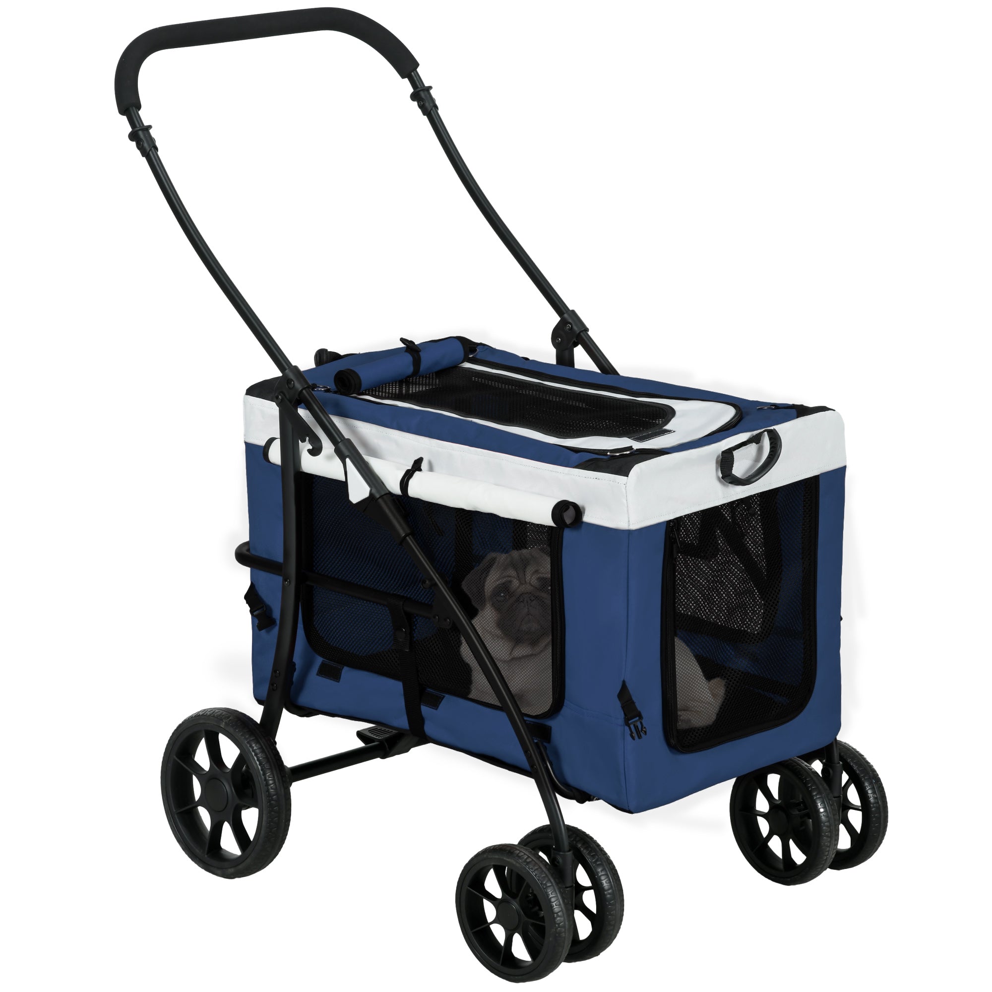 2-in-1 Dog Stroller, Foldable with Removable Basket, Blue