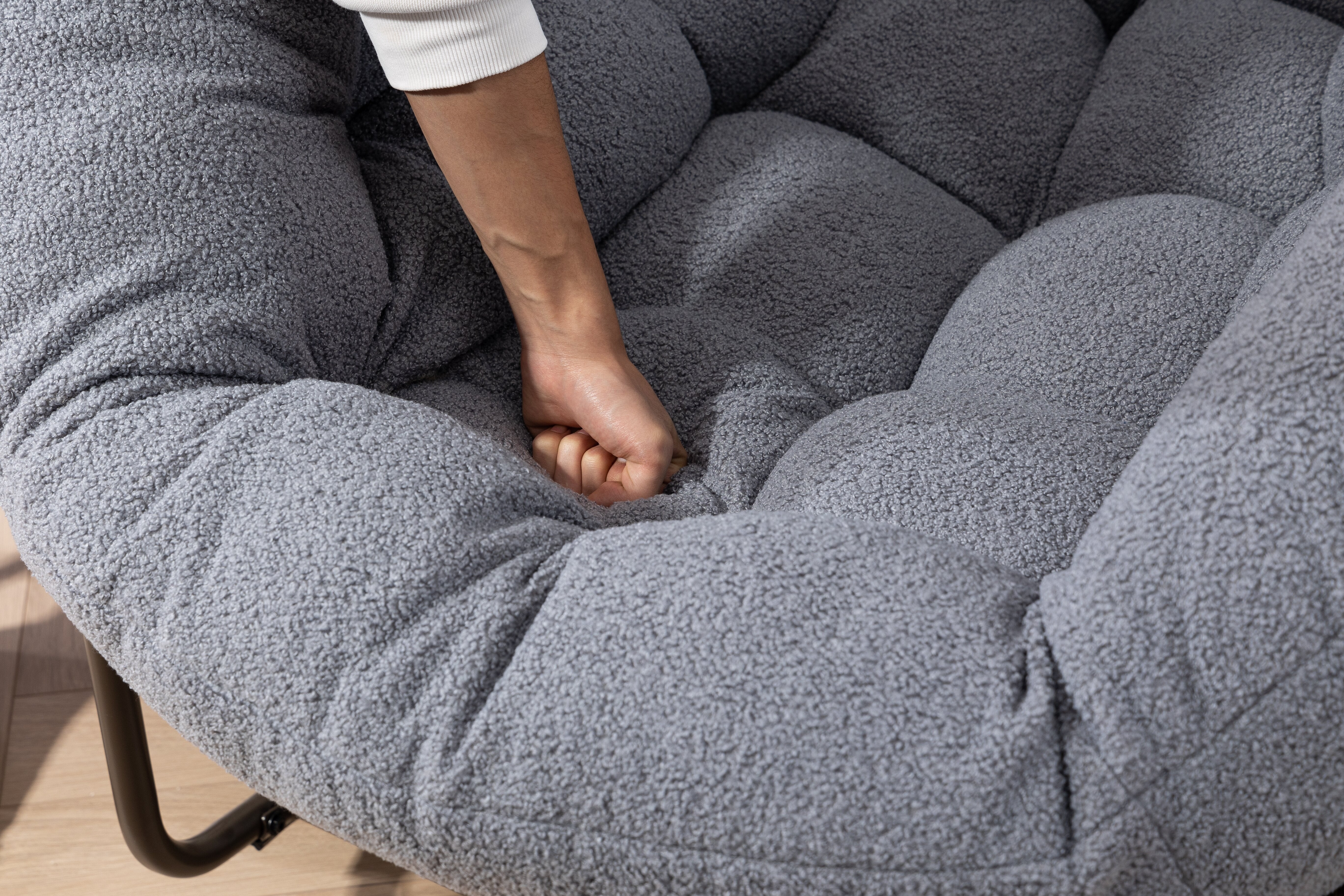 Outdoor Rattan Rocking Chair Padded Cushion Recliner, Gray