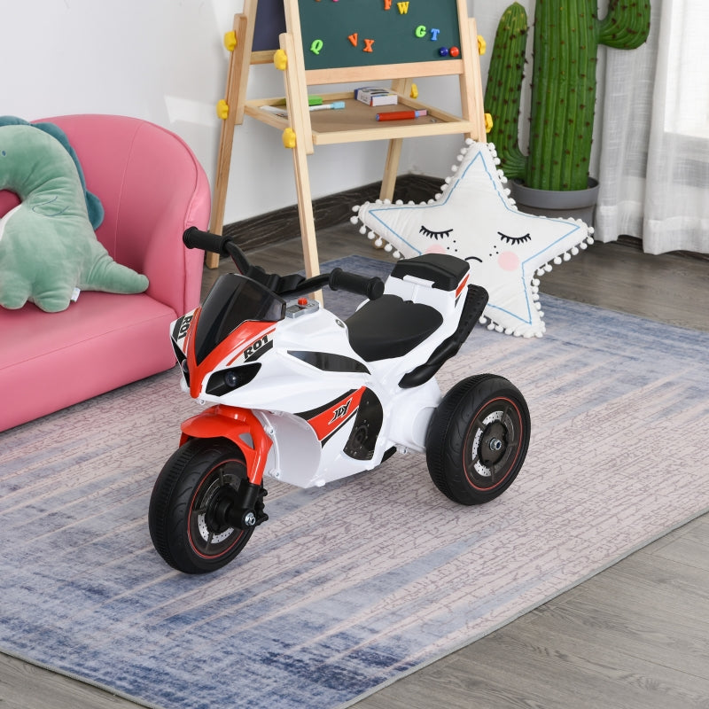 Children's motorcycle ride-on vehicle with music, stable & safe, white