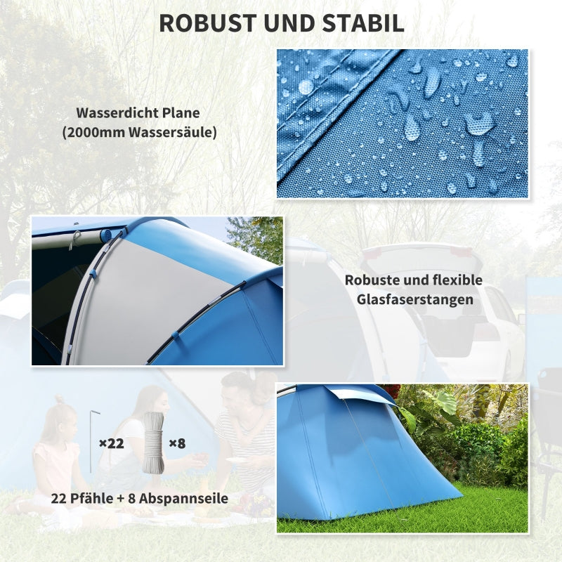 Camping Tent for 4-6 People, Lightweight, Stable, Waterproof, Blue