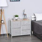 5 Drawer Storage Unit w/ Shelf Handles Metal Frame Adjustable Feet Linen Grey