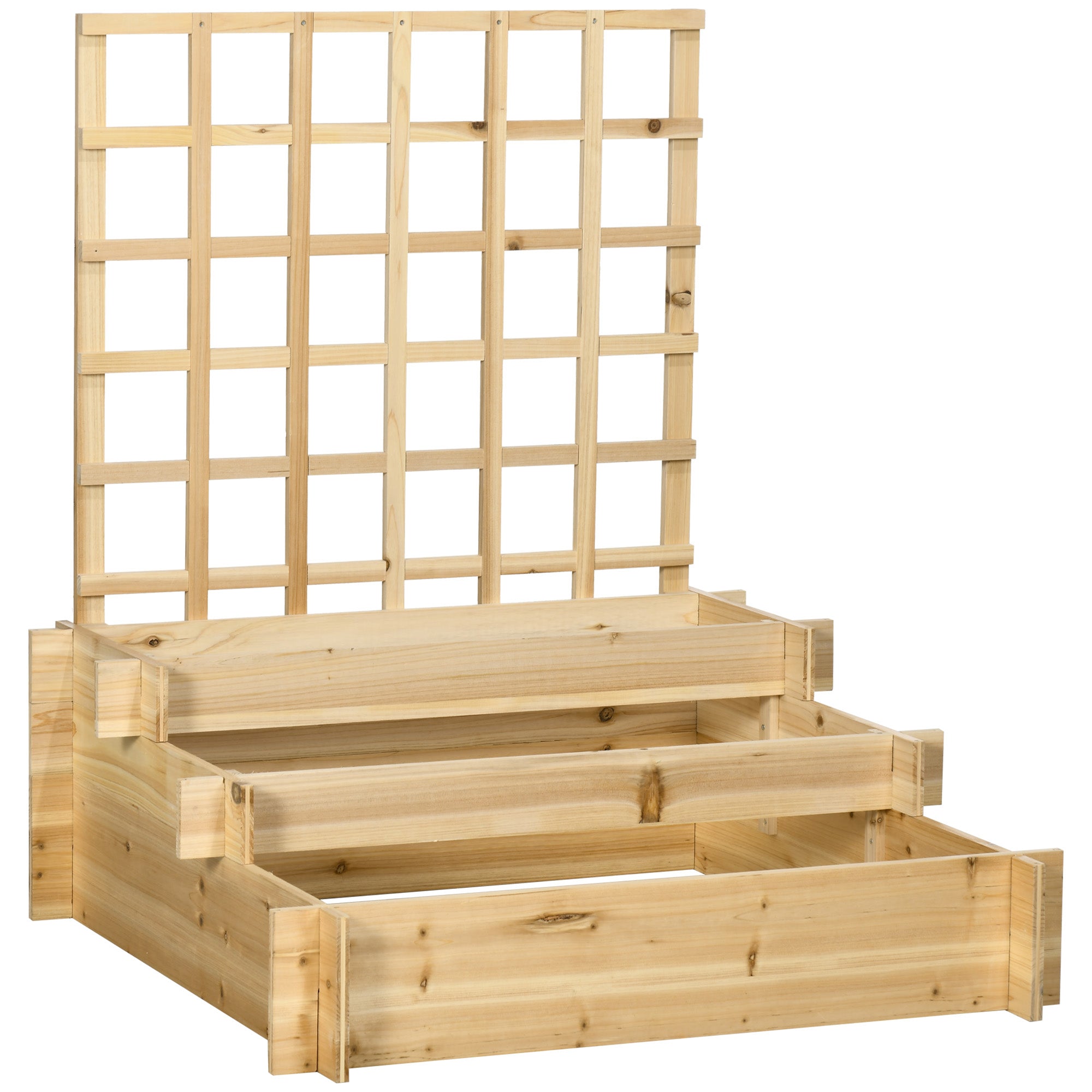 3 Tier Garden Planters Raised Beds with Trellis, Wooden Natural Tone