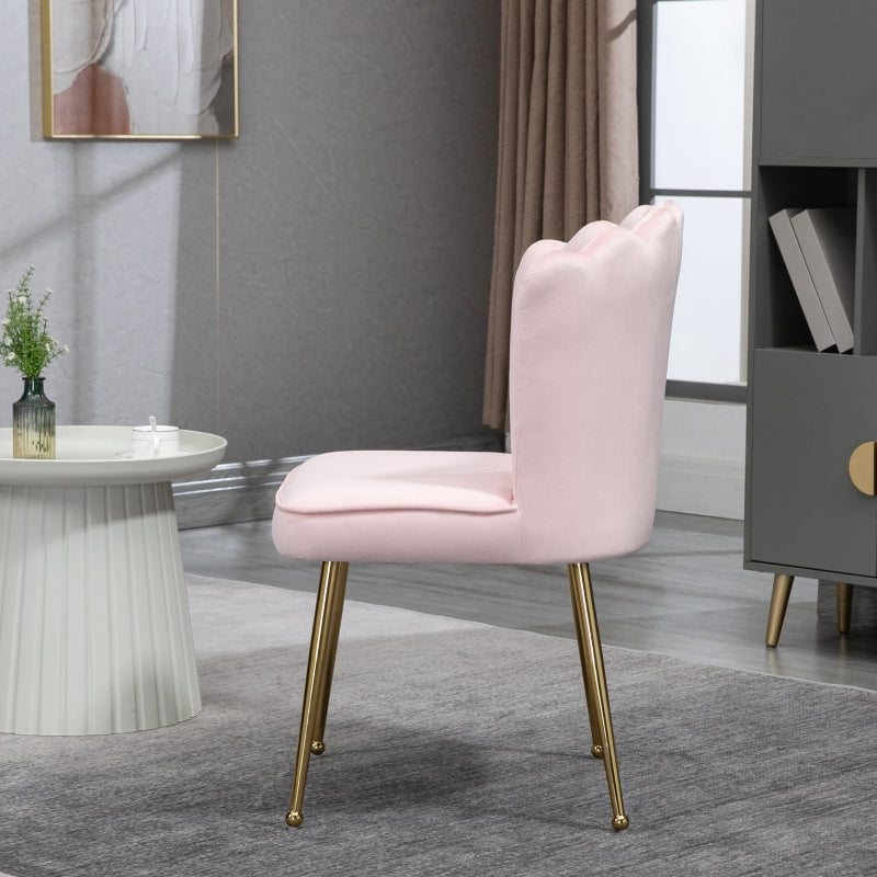 Shell Dining Chairs Set of 2, Gold Metal Legs and Backrest, Velvet Pink