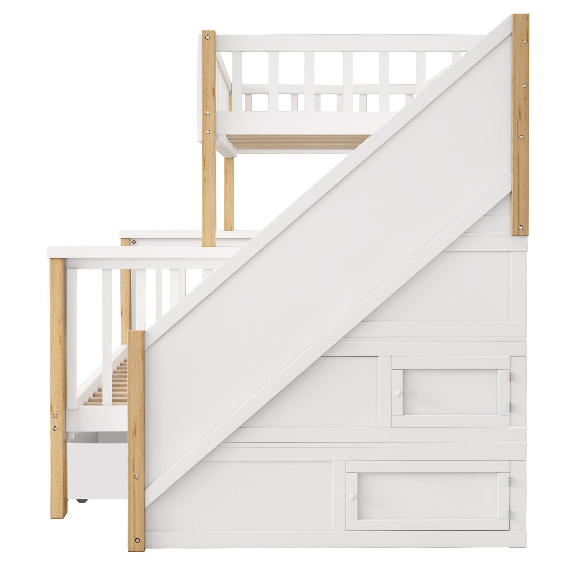 N634P250624N Bunk Bed with Chalkboard and Safety Rail, Pine