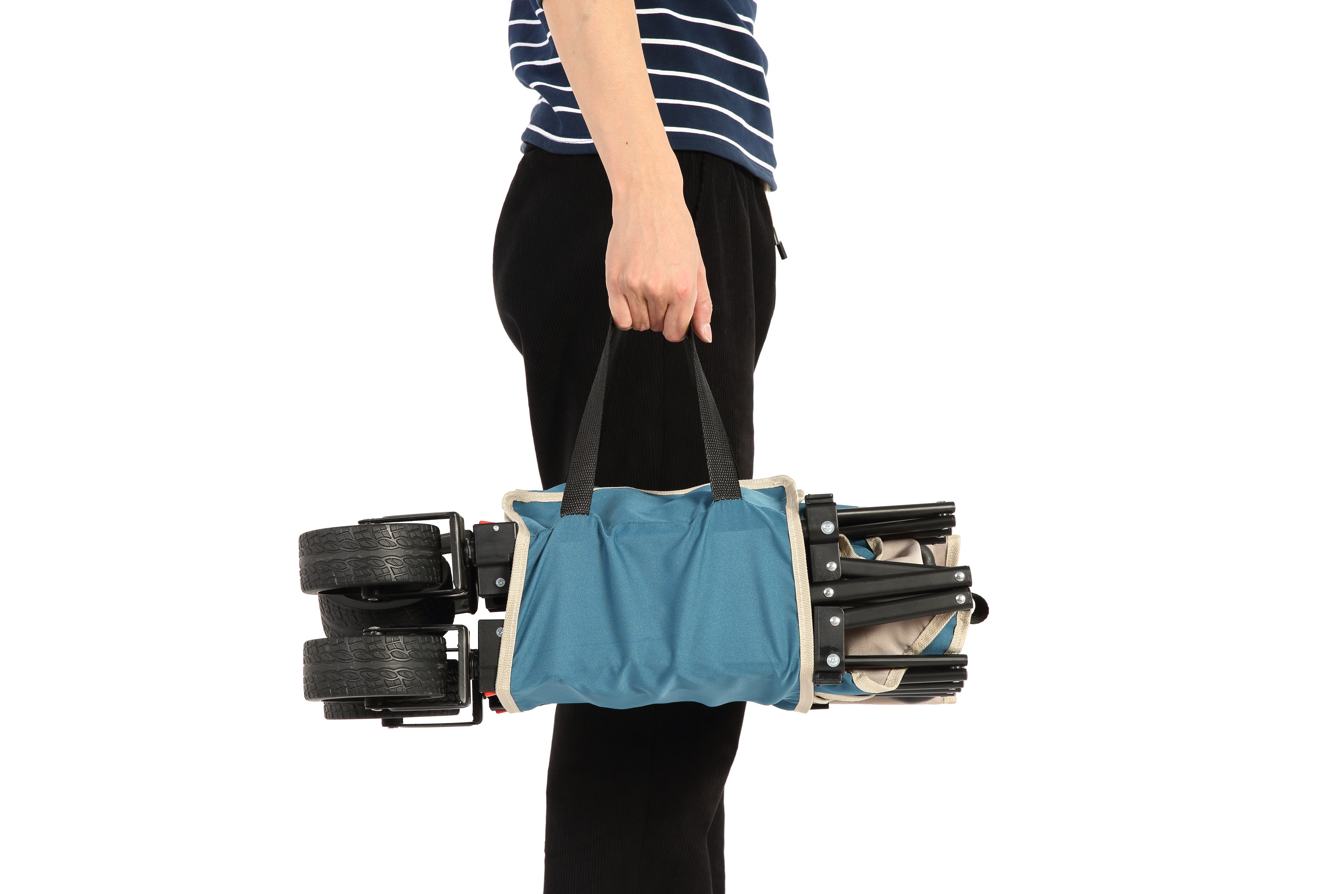 Folding Wagon Cart with All Terrain Wheels, Heavy Duty, Adjustable Handle, Outdoor Utility, Blue