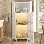 Corner Cabinet LED Lighting App Control Lacquered 63.5x124cm - White