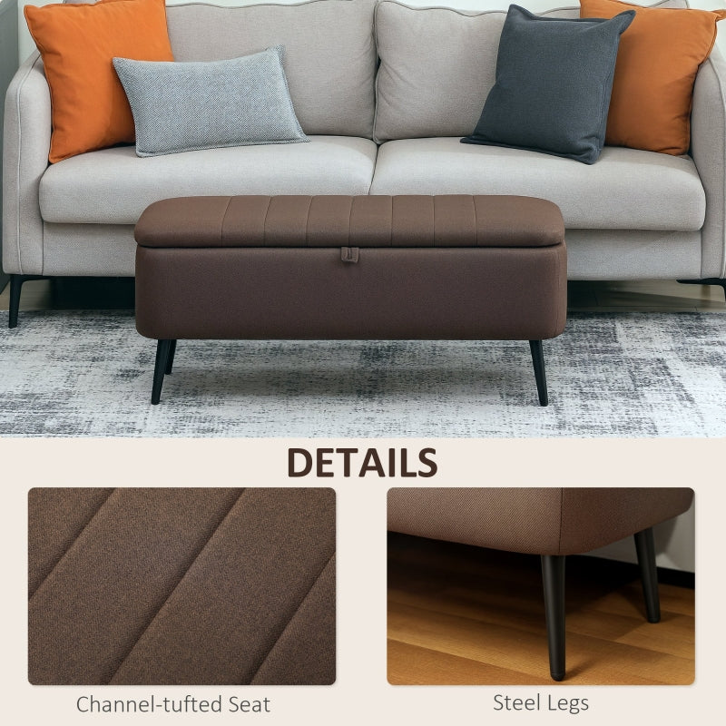 Storage Ottoman 92 x 31cm Dark Brown Linen-Look