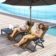 Set of Two Reclining Sun Loungers with Cushion Brown