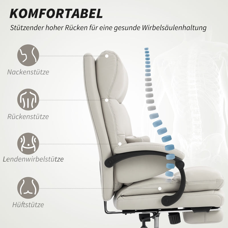 Office Chair Adjustable Desk Lumbar Support Armrests Footrest Faux Leather Light Grey