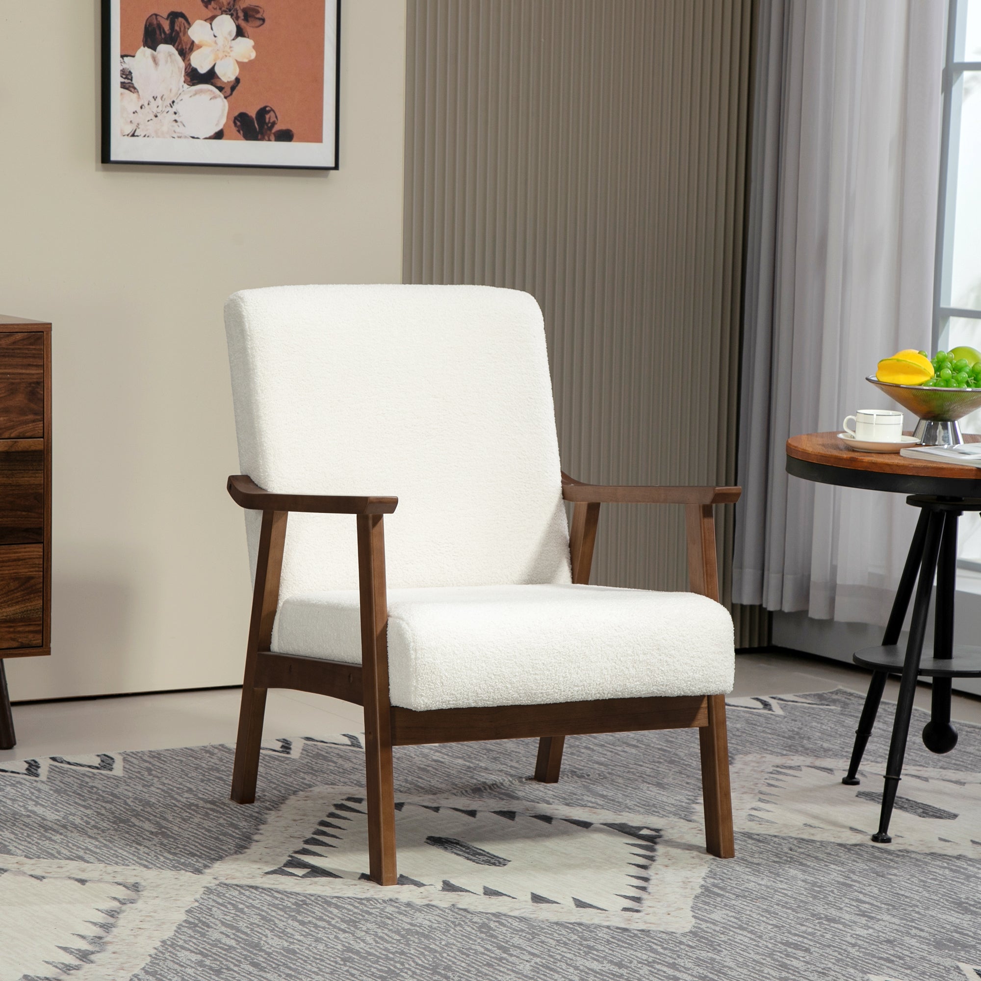 Boucle Accent Chair Mid Century Design - White