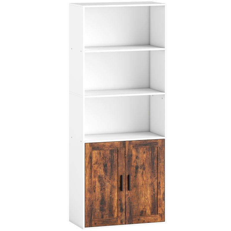 5-Tier Bookcase with Adjustable Shelf and Closed Cupboard, Rustic Brown