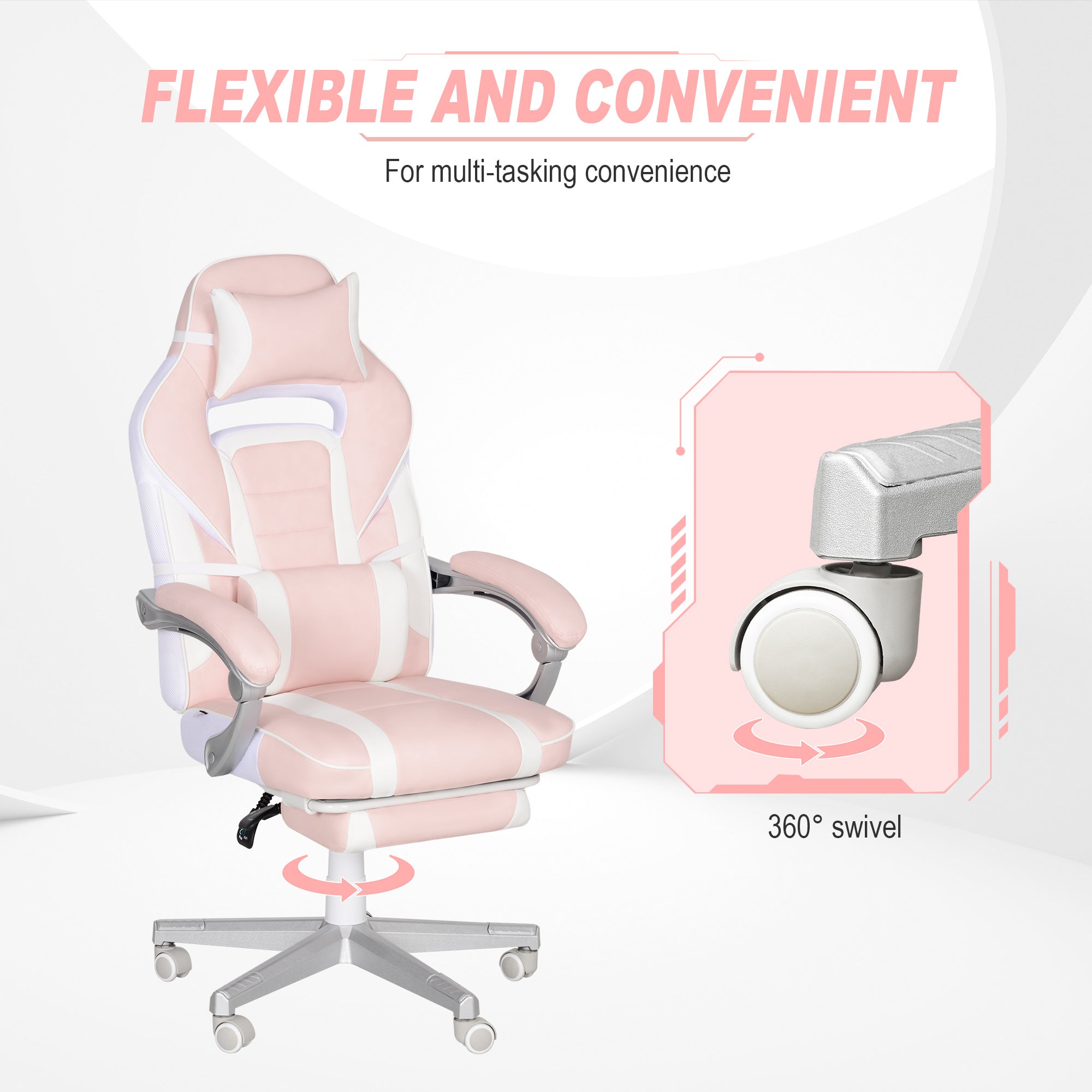 Gaming Chair Reclining with Footrest Faux Leather Pink/White