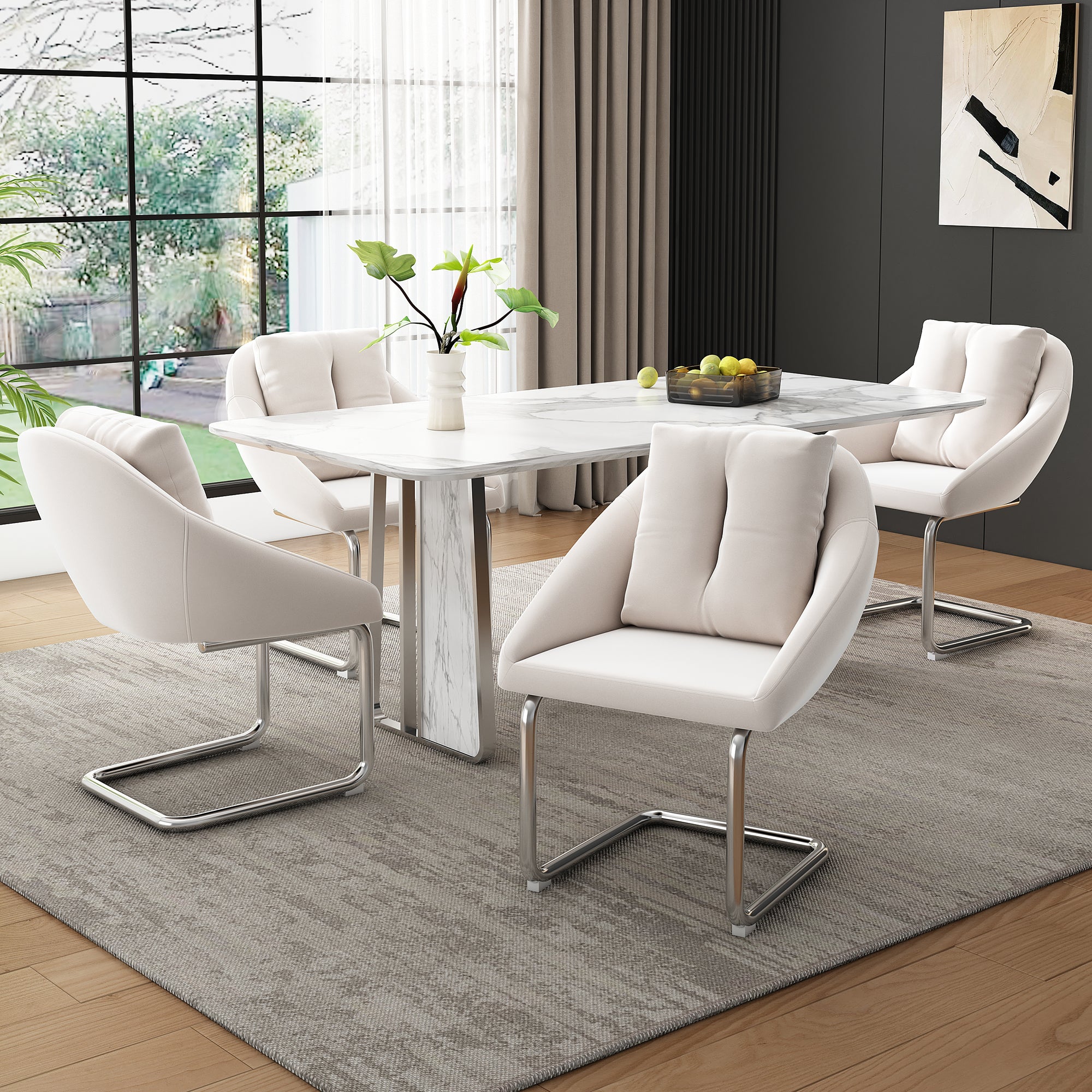 Velvet Dining Chairs, Set of 2 with Cushions, Curved Legs, Beige