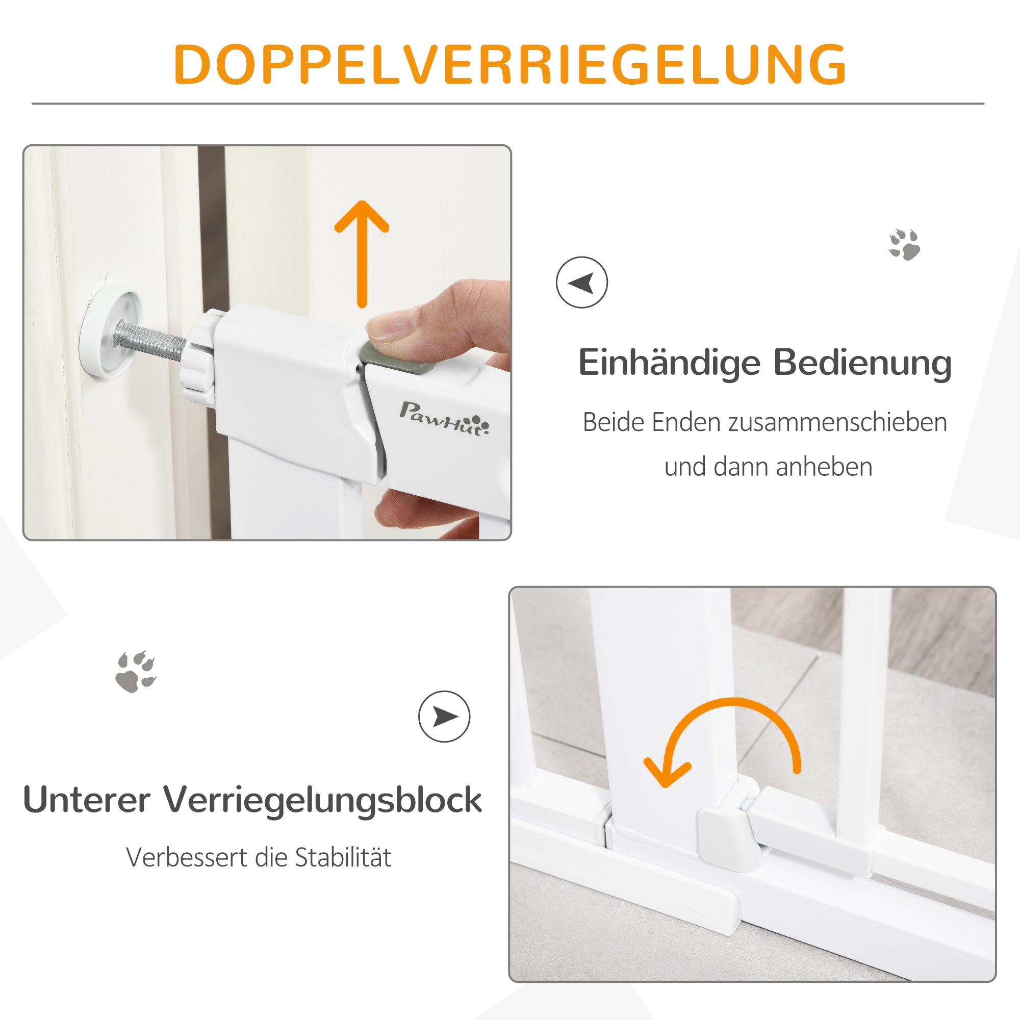 Door Safety Gate Stair Gate 75-131cm Clamp Metal ABS White