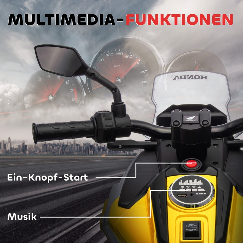 Electric Kids Motorcycle, Honda, 3 km/h, Music & Light, Yellow