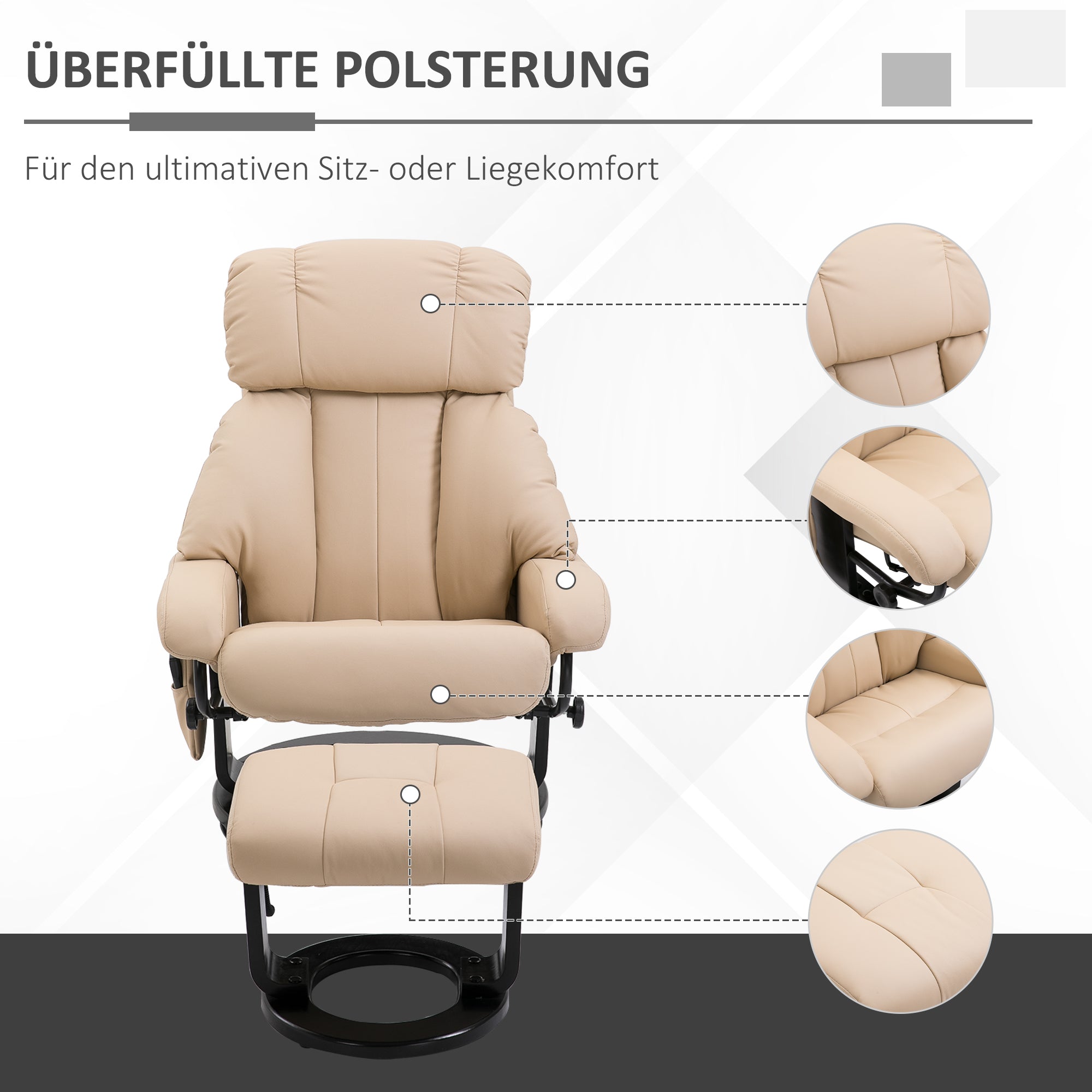 Recliner Chair, Ergonomic Massage with Stool, Beige