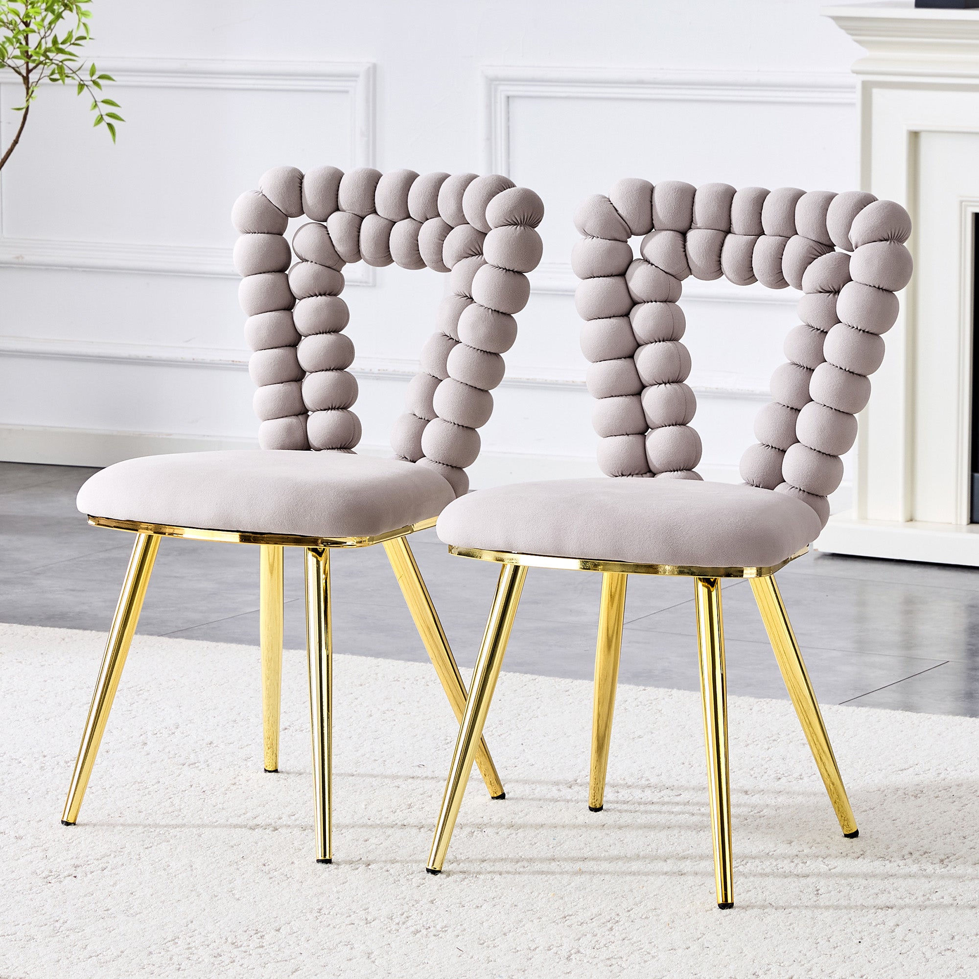 Dining Chairs Set of 2 Triangular Backrest Gold-Plated Legs Light Gray Velvet