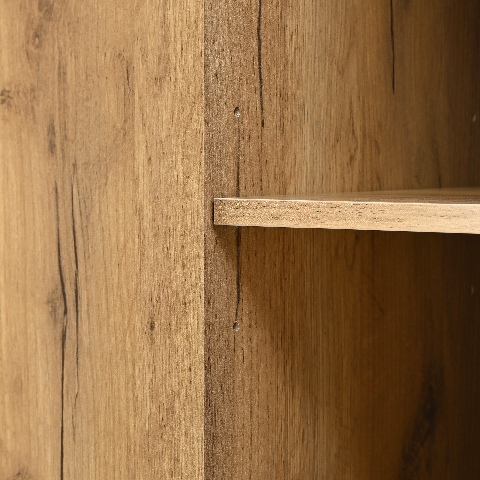 Tall Wardrobe Mirror Four Doors Open Storage Black/Natural Wood Finish