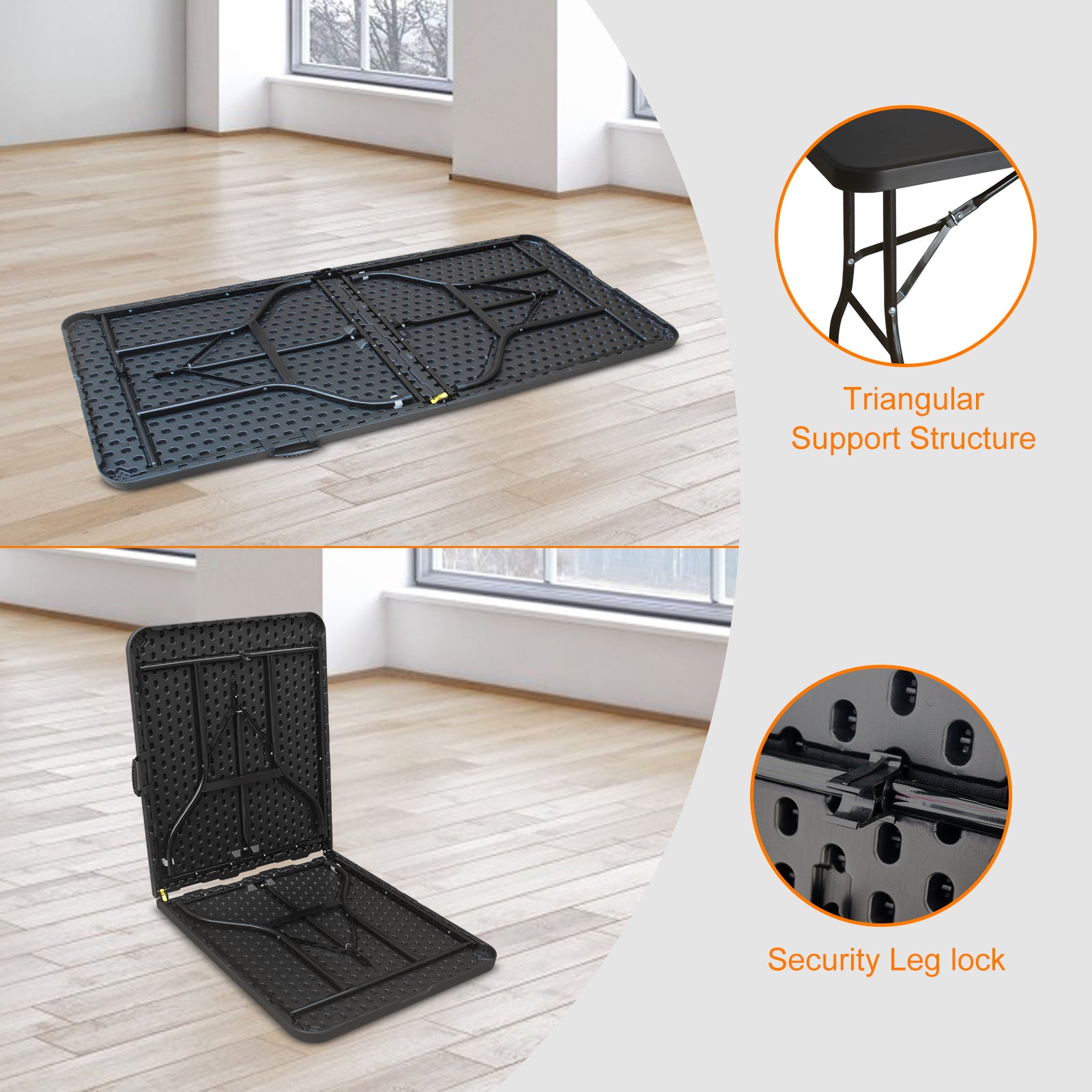 Folding Table 180cm, Portable Heavy Duty Multi-Functional, Black