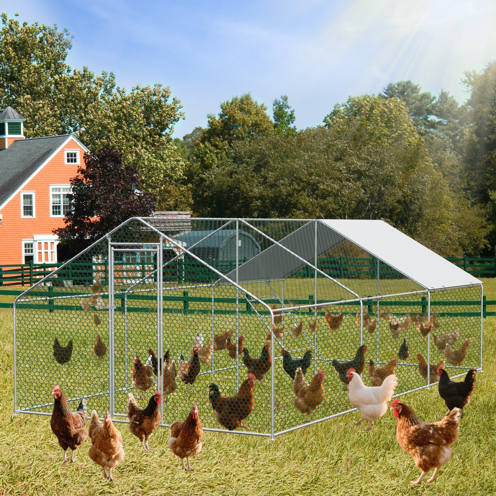 Chicken Run 3x6x2m with Safety Lock & Waterproof Cloth, Metal