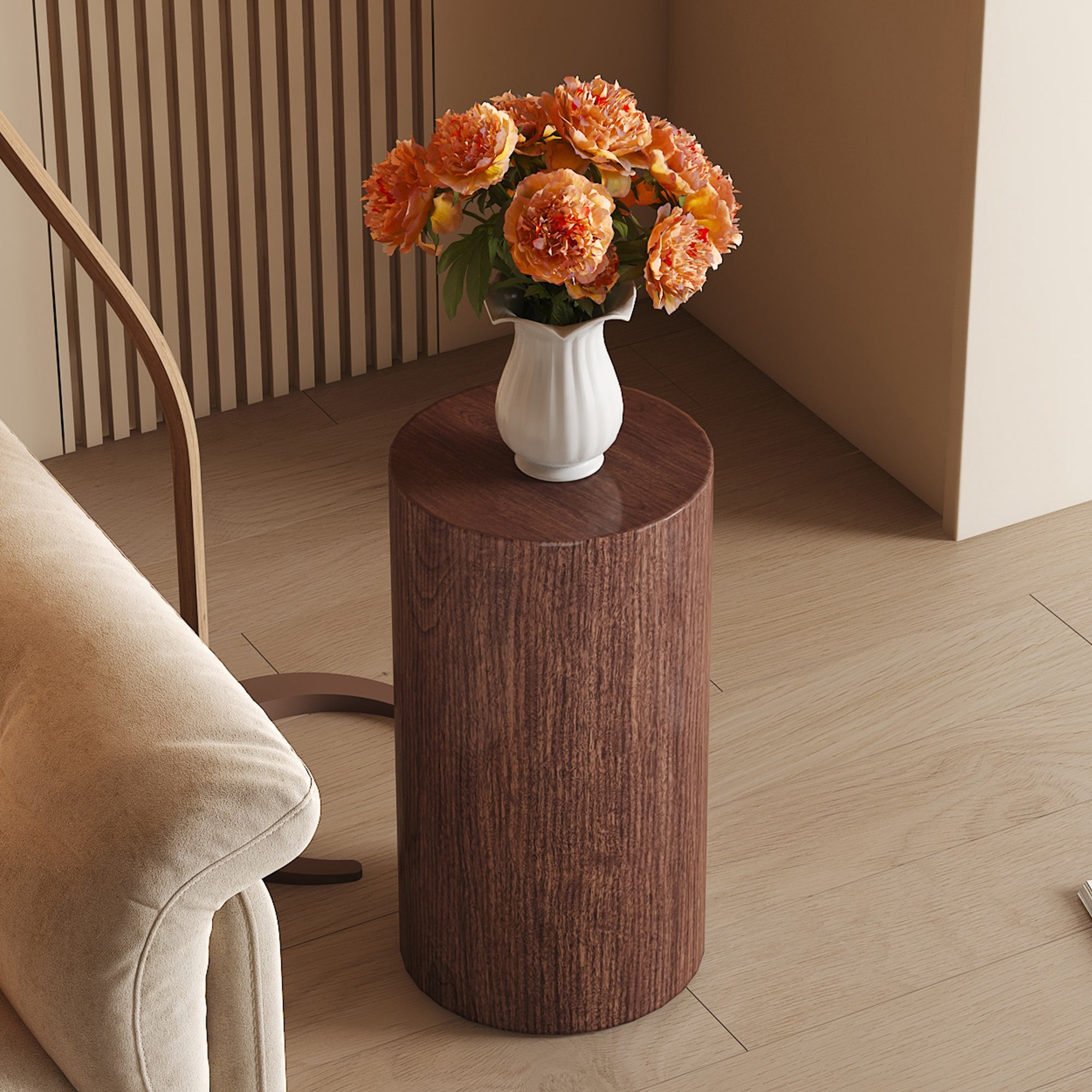 Coffee Table Round Minimalist Design MDF - Walnut