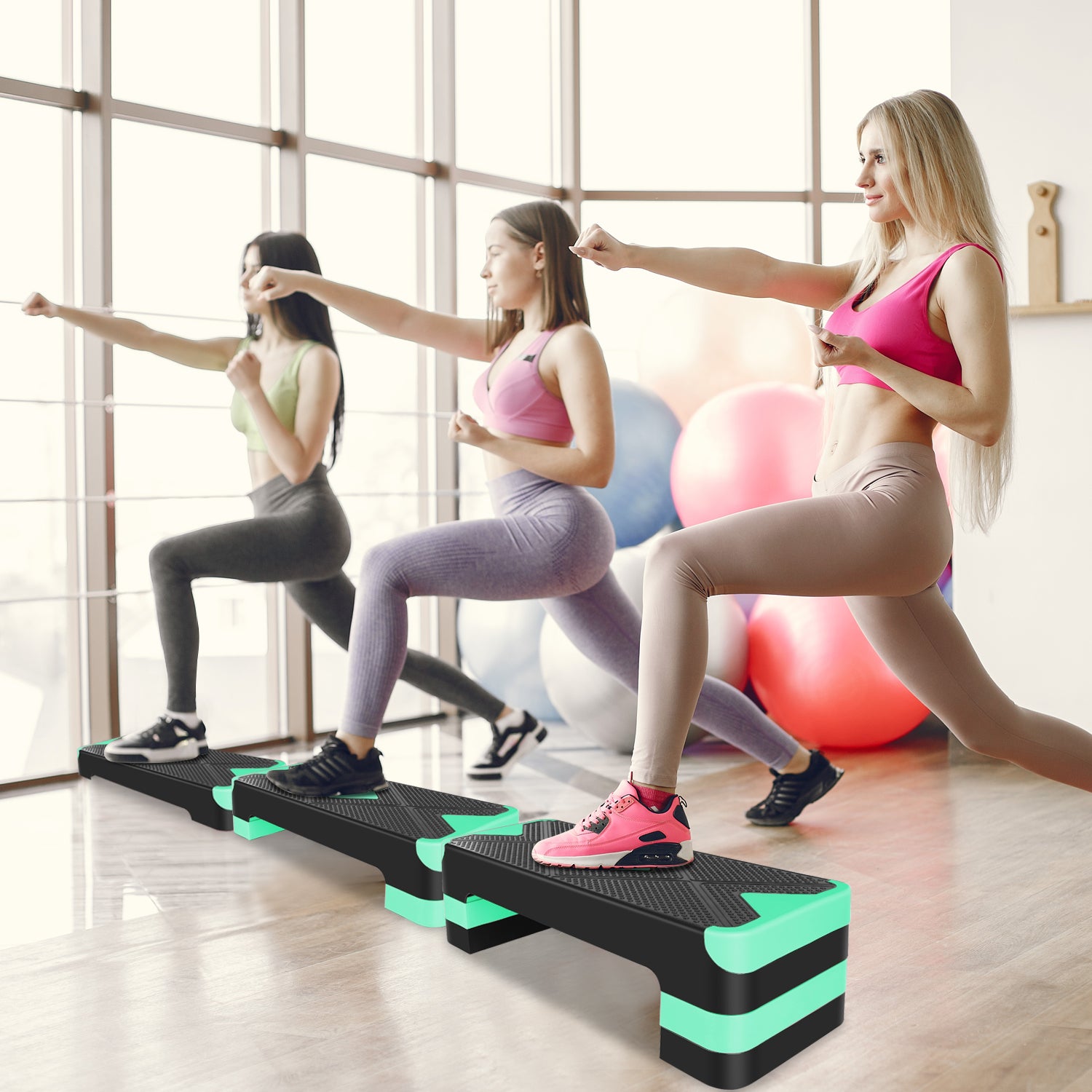 Aerobic Exercise Step Adjustable Platform 68.5cm/27" 3-Level Height Risers (Green)