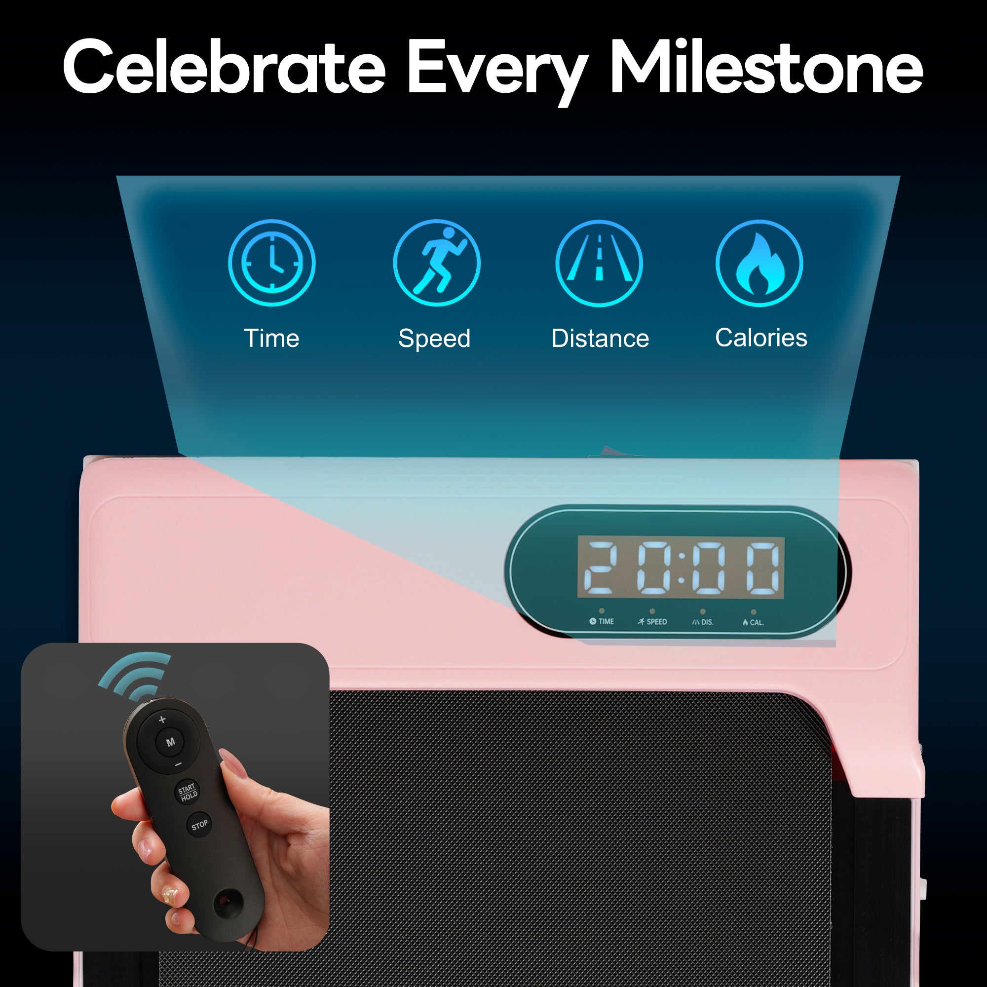 Folding Under Desk Walking Pad Treadmill with Adjustable Incline, 1-6 km/h Low Noise for Home & Office, LED Display, Magnetic Remote Control, Transport Wheels & Plug, Pink.