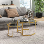 Coffee Table Set of 2, Modern Nesting Tables with Tempered Glass Top, Gold Tone Steel Frame