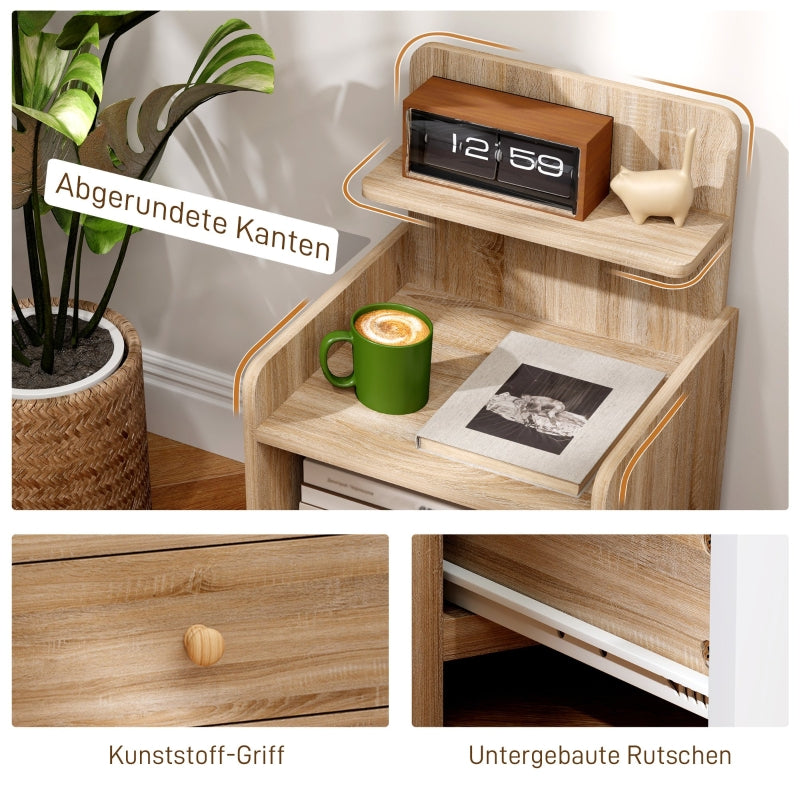 Side Table, Bedside Table with Storage, Chipboard, Natural Wood