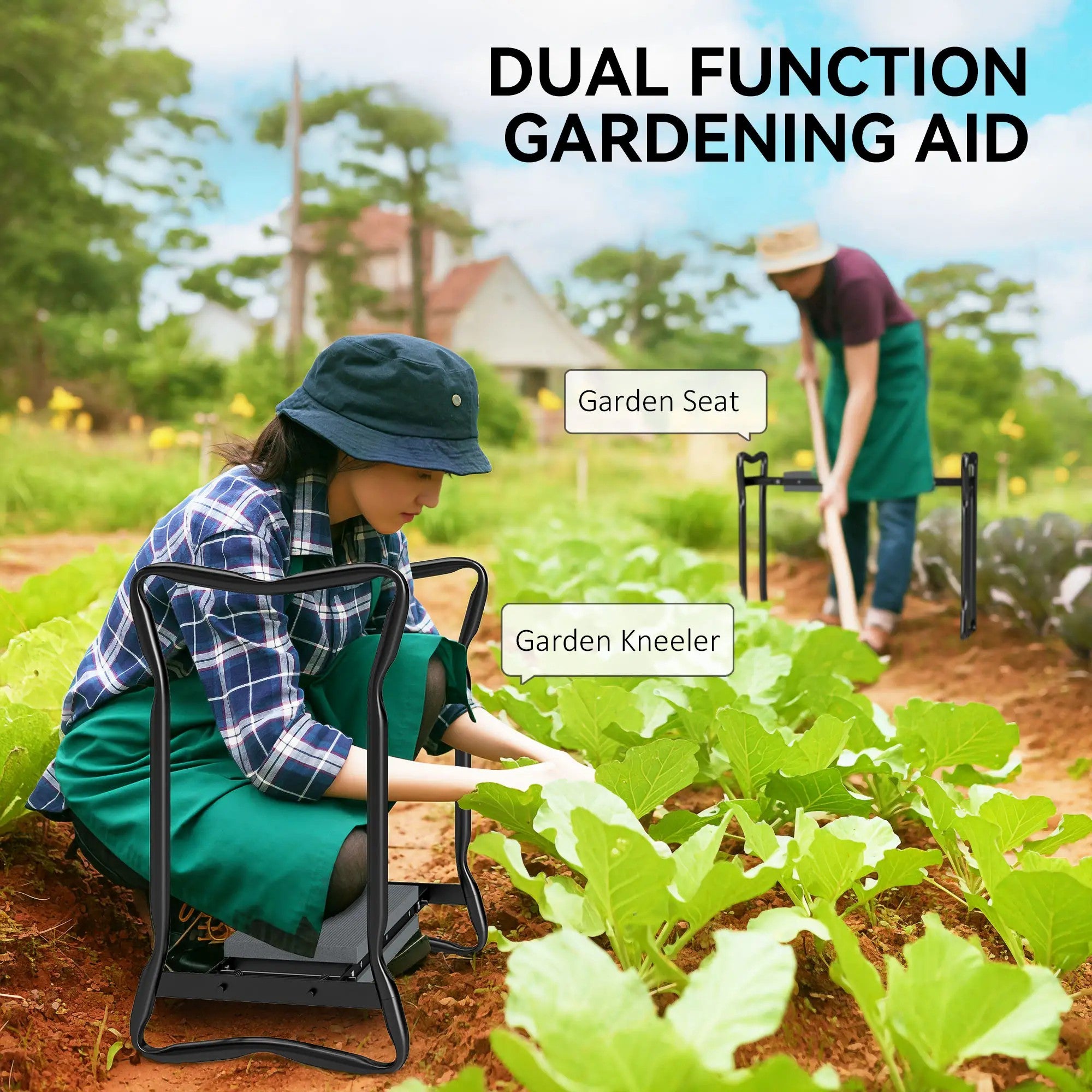 2 In 1 Garden Kneeler Seat, Foldable Knee Protector Bench, Grey