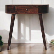 Solid Wood Console Table with 1 Drawer, Rounded, California Walnut Brown